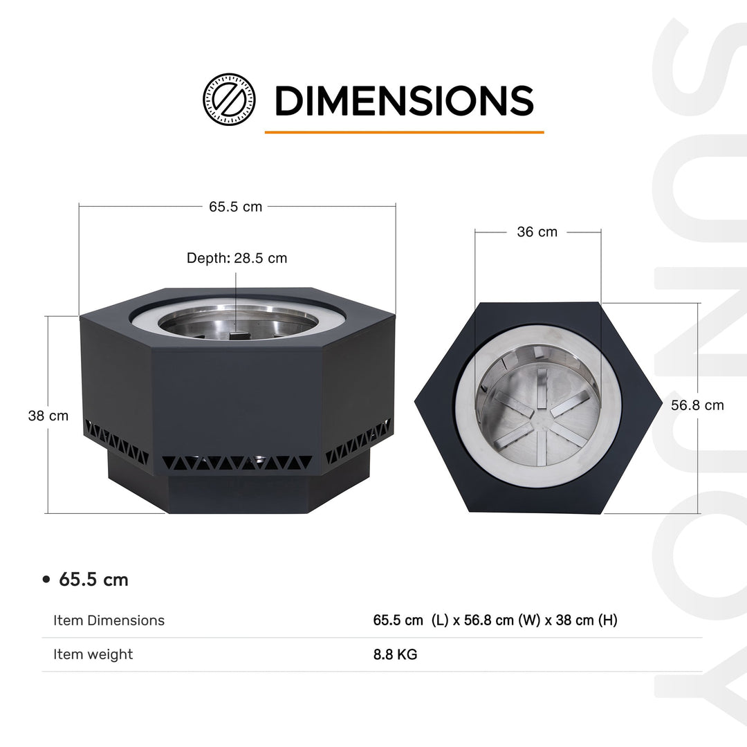 Rauchfreie Feuerstelle AMIATA aus Stahl - 66x57x38cm, schwarz