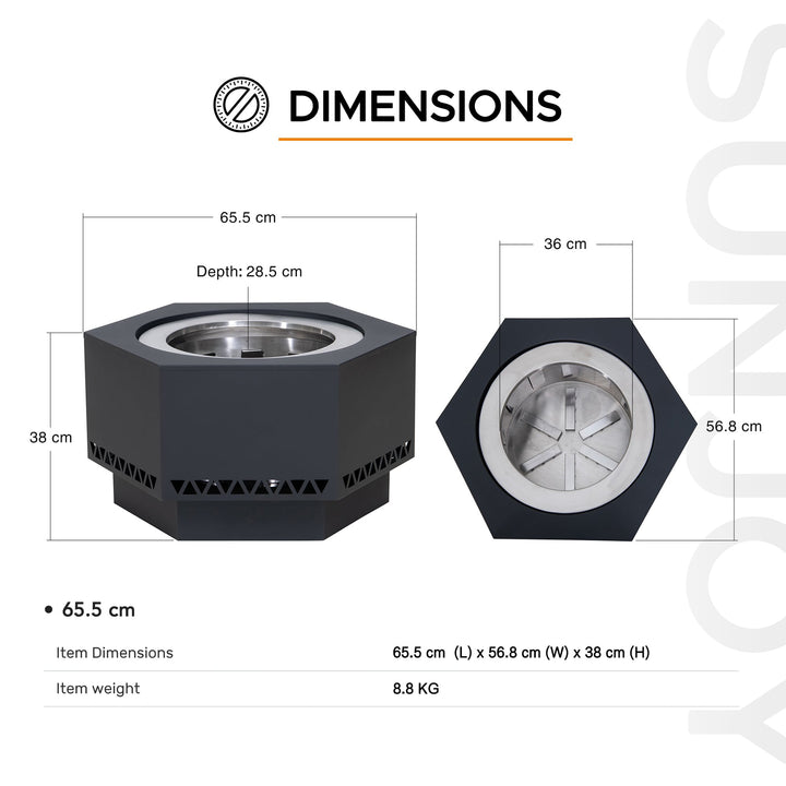 Rauchfreie Feuerstelle AMIATA aus Stahl - 66x57x38cm, schwarz