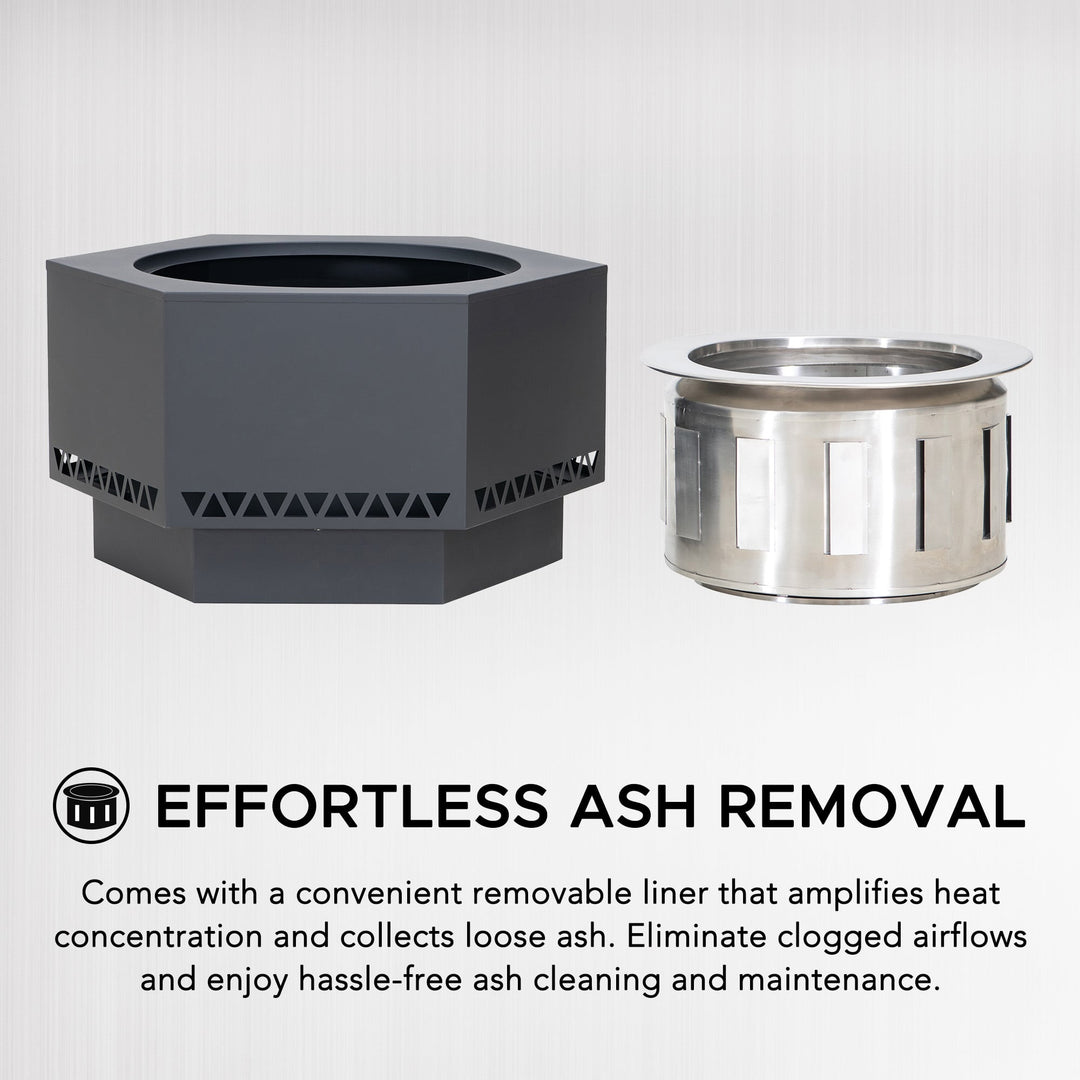 Rauchfreie Feuerstelle AMIATA aus Stahl - 66x57x38cm, schwarz