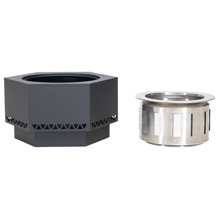 A301050501 Rauchfreie Feuerstelle AMIATA aus Stahl - 66x57x38cm, schwarz