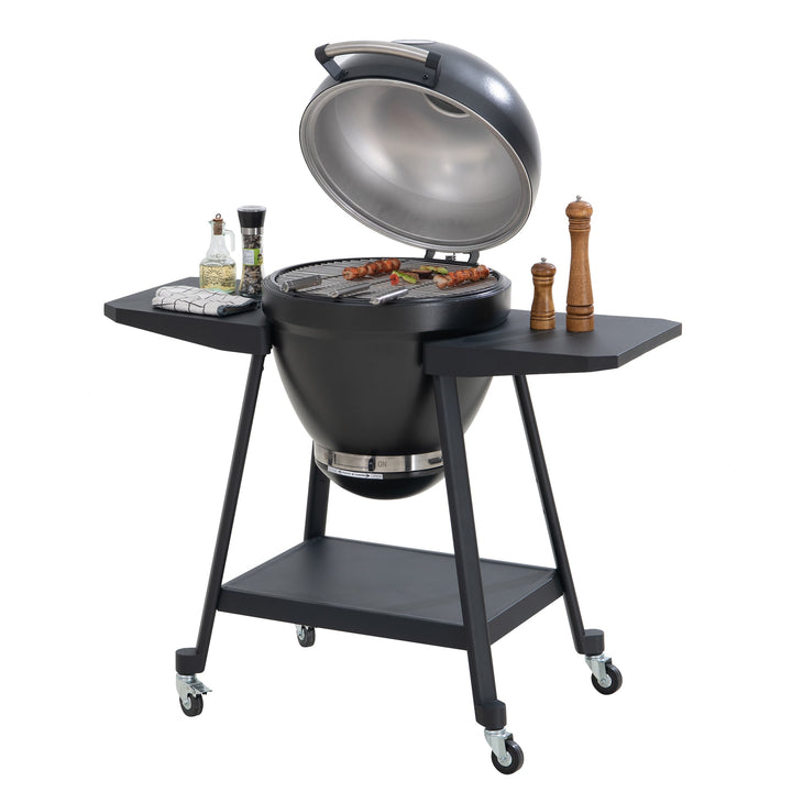 A504002329 Eierförmiger Grill mit Pizzaplatte, schwarz