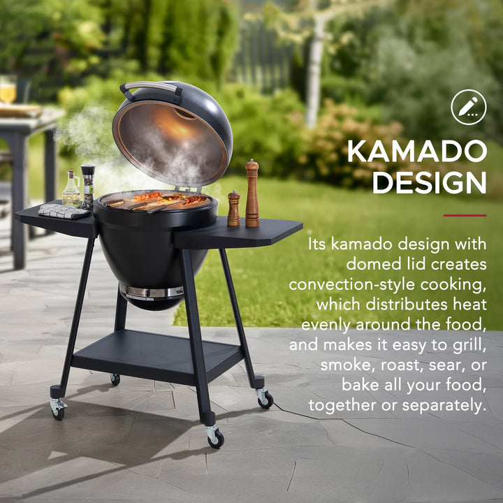 Eierförmiger Grill mit Pizzaplatte, schwarz