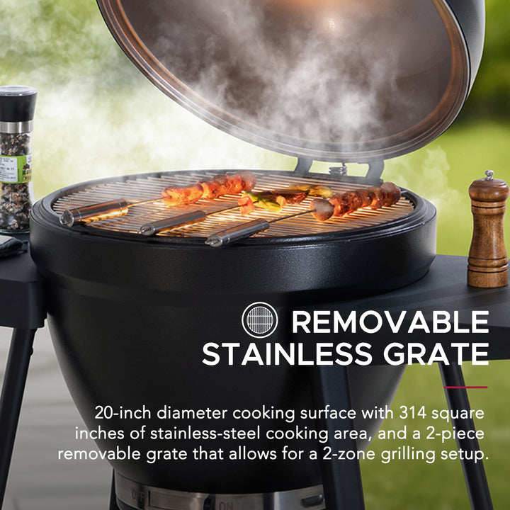 Eierförmiger Grill mit Pizzaplatte, schwarz