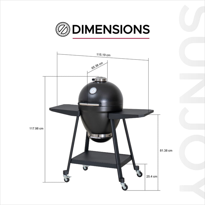 Eierförmiger Grill mit Pizzaplatte, schwarz