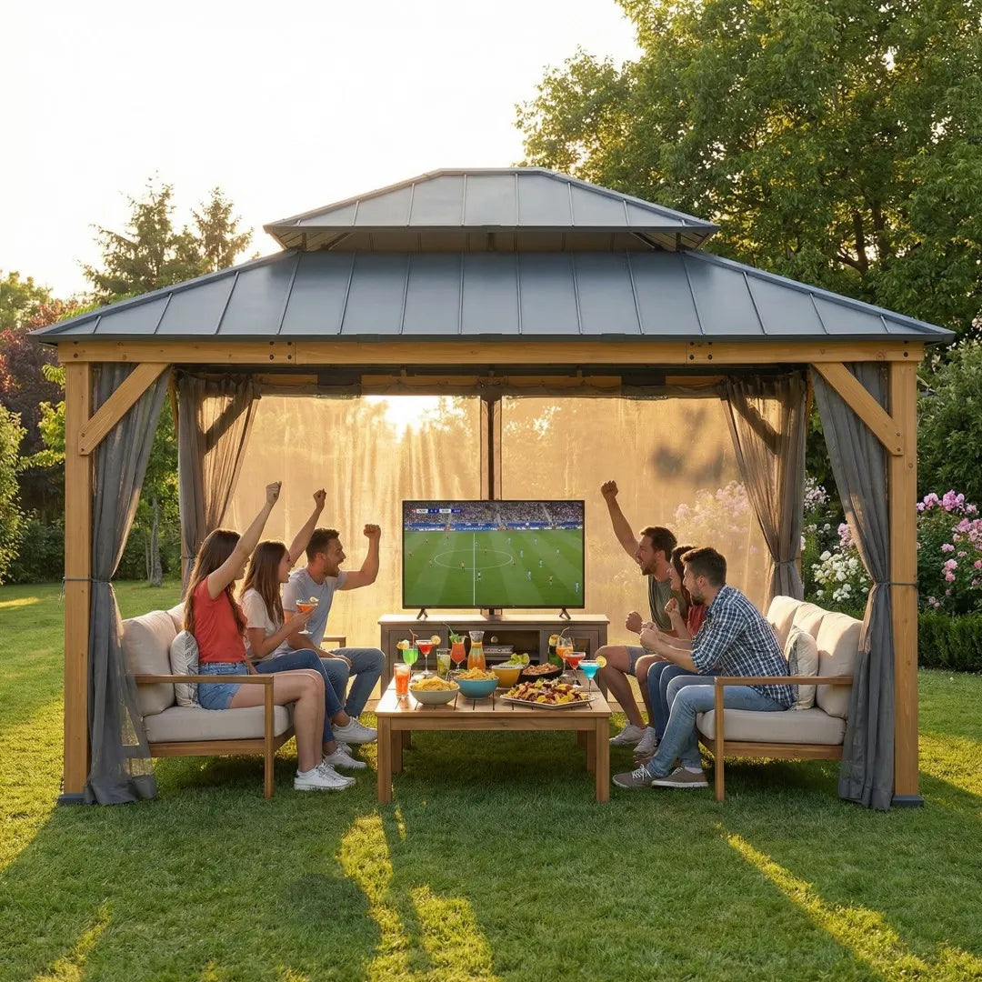 390cm x 450cm TRIVOR Cedar Wood Gazebo - SUNJOY EU