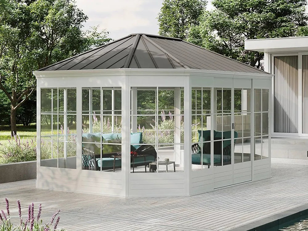 BIRKETT 4×5 Stahl‑Pavillon: Architektonischer Schatten für echtes Wetter