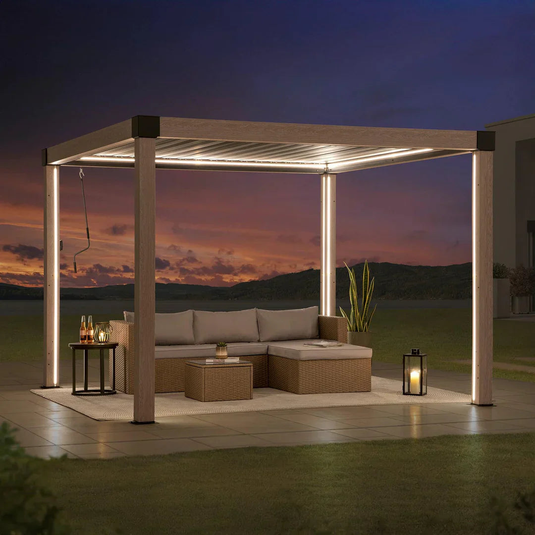 Sunjoy Multi Lamellenpergola MATTERHORN mit LED - 306cm x 306cm, Aluminium