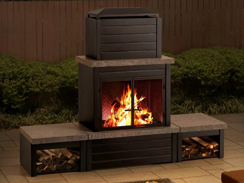 Matte‑Black Statement Flame for Your Terrace: Sunjoy VULTURE Steel Wood‑Burning Fireplace with Chimney, Log Holders & Tools