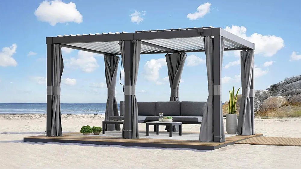 One Bioclimatic Pergola, Three Zones: Office, Outdoor Kitchen and Spa Under One Roof