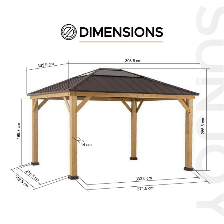 BRURI Cedar Wood Gazebo - 336cm x 394cm - Brown