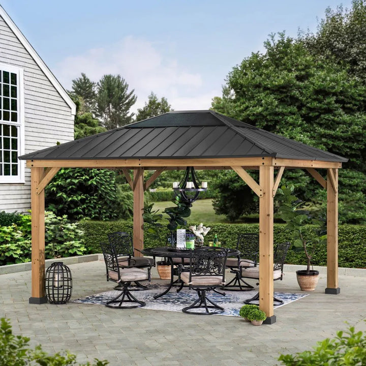 BRURI Cedar Wood Gazebo - 336cm x 394cm - Anthracite