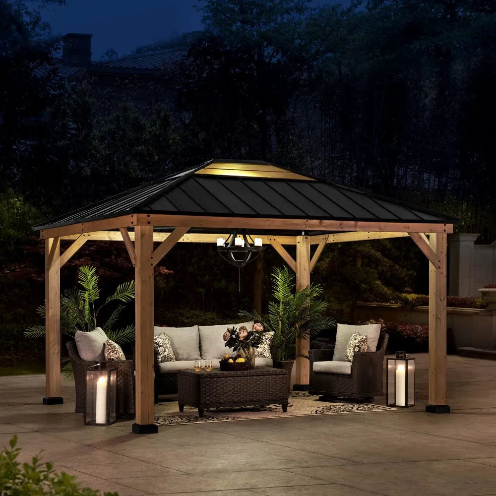 BRURI Cedar Wood Gazebo - 336cm x 394cm - Anthracite