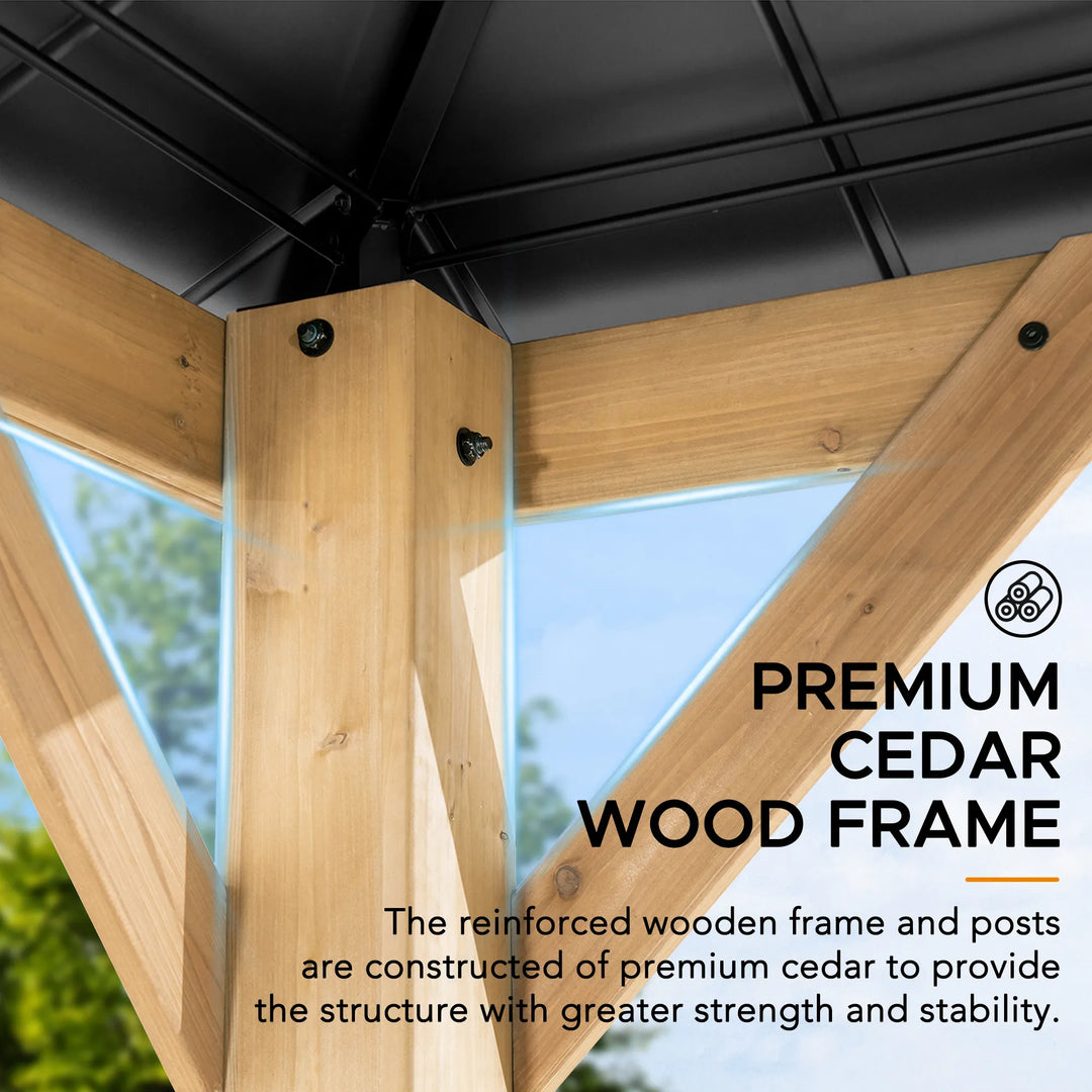 BRURI Cedar Wood Gazebo - 336cm x 394cm - Anthracite