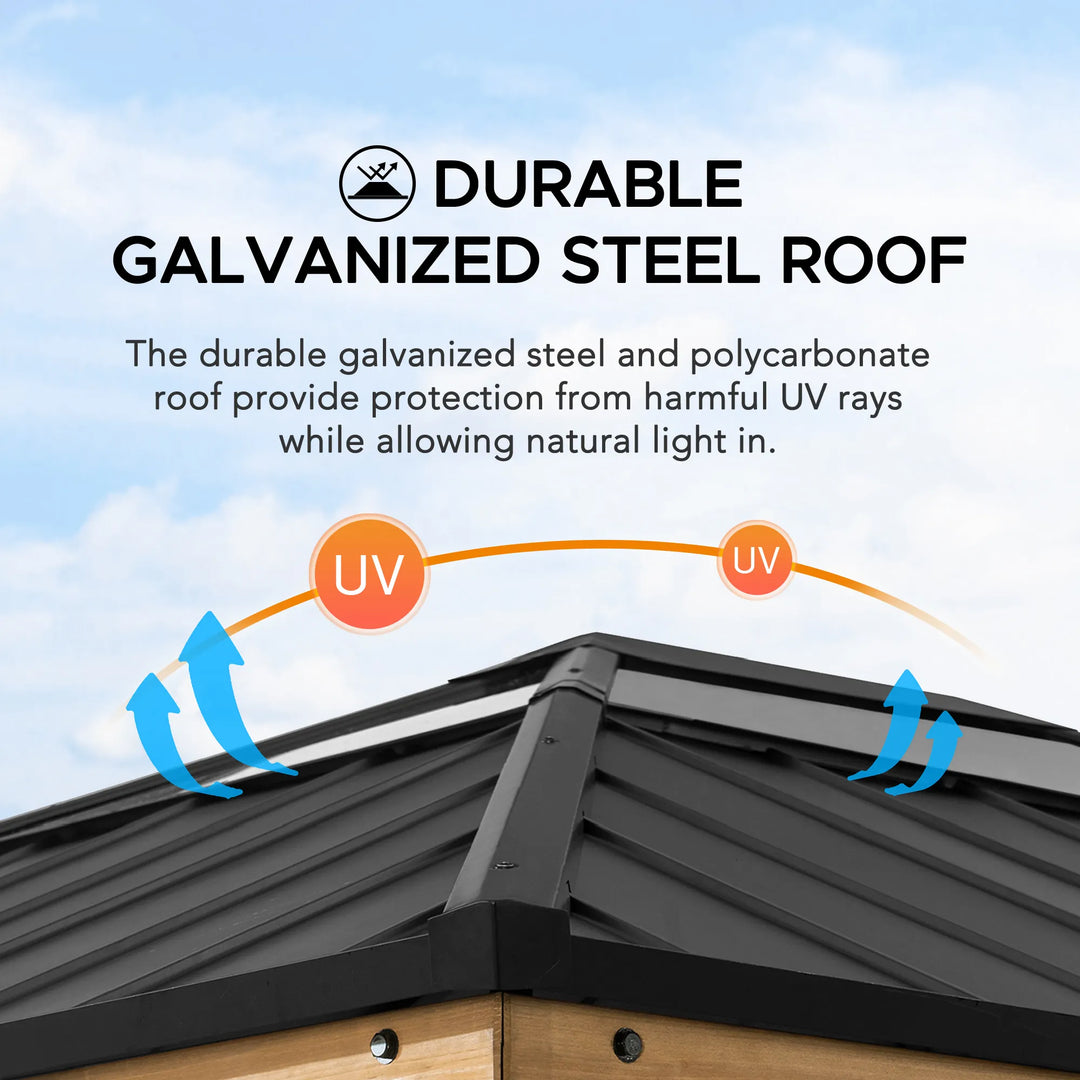 BRURI Cedar Wood Gazebo - 336cm x 394cm - Anthracite