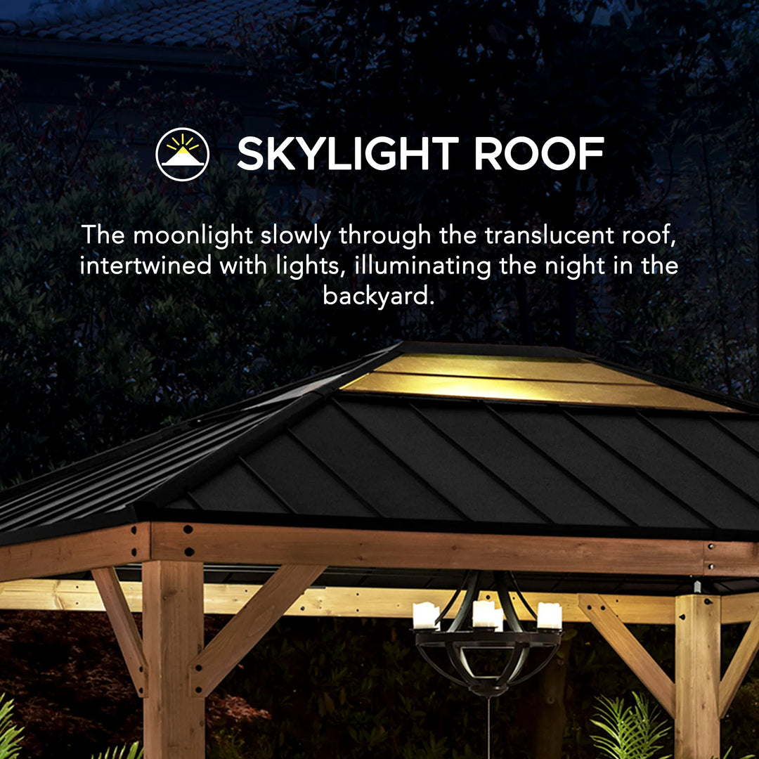 BRURI Cedar Wood Gazebo - 336cm x 394cm - Anthracite