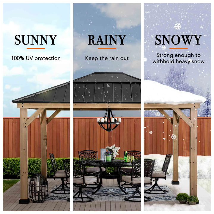 BRURI Cedar Wood Gazebo - 336cm x 394cm - Anthracite