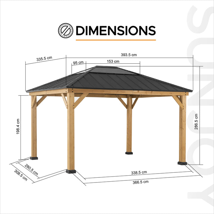 BRURI Cedar Wood Gazebo - 336cm x 394cm - Anthracite