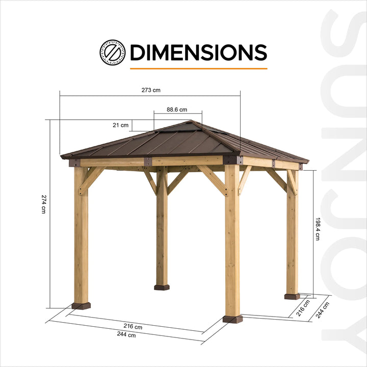 RAPI Cedar Wood Gazebo - 273cm x 273cm - Brown