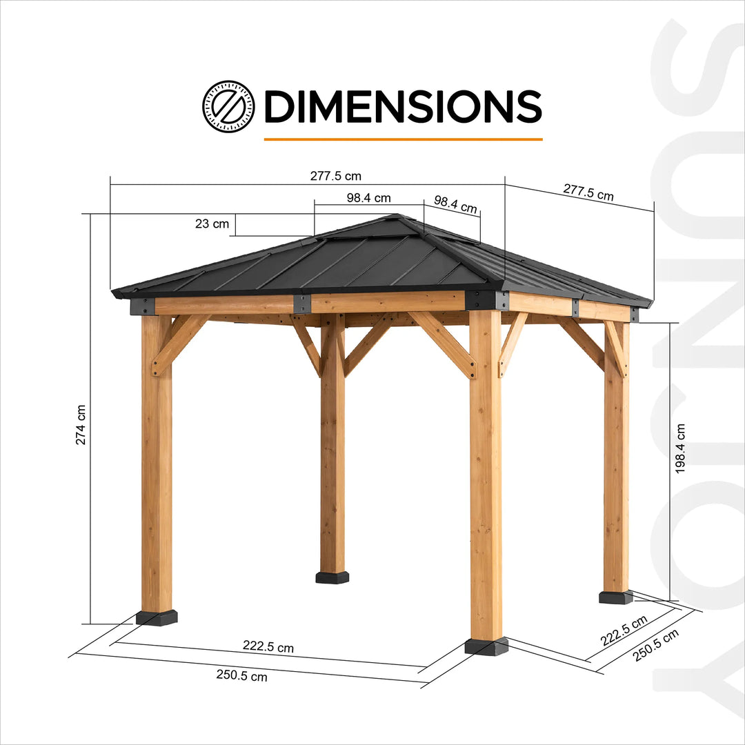 RAPI Cedar Wood Gazebo - 273cm x 273cm - Anthracite