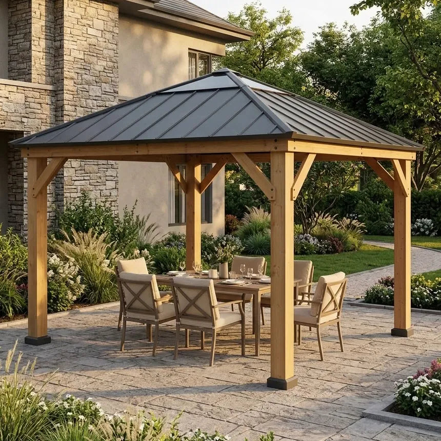 PIRIN Cedar Wood Gazebo 336cm x 336cm - Anthracite