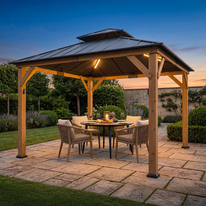 KAPS Solar LED Illuminated Wood Gazebo 330cm x 330cm - Anthracite