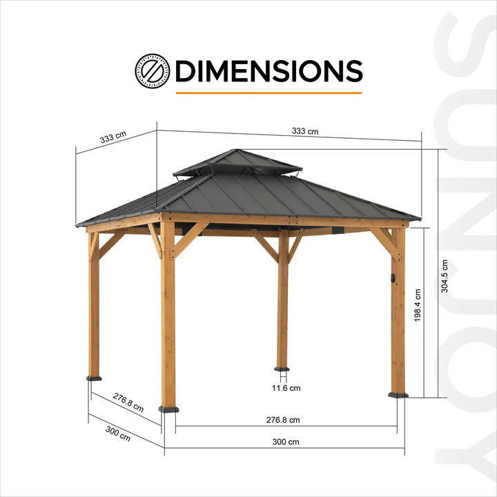 KAPS Solar LED Illuminated Wood Gazebo 330cm x 330cm - Anthracite