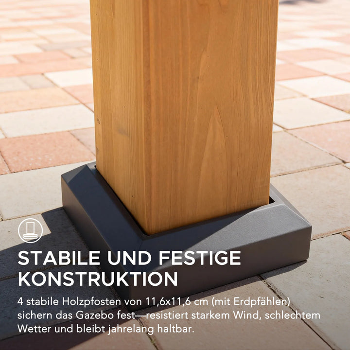 KAPS Solar LED Illuminated Wood Gazebo 330cm x 330cm - Anthracite