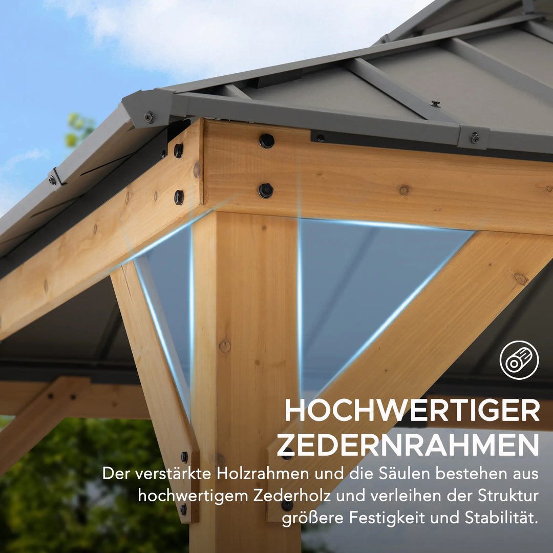 KAPS Solar LED Illuminated Wood Gazebo 330cm x 330cm - Anthracite