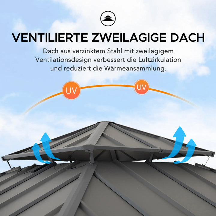 KAPS Solar LED Illuminated Wood Gazebo 330cm x 330cm - Anthracite