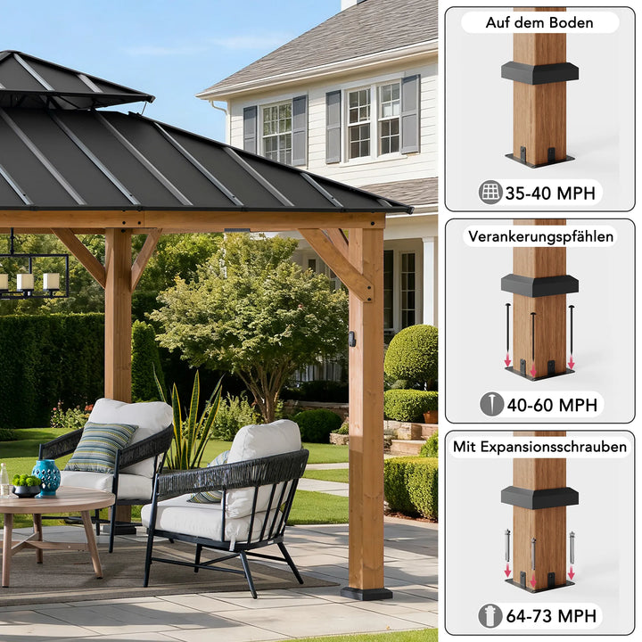 KAPS Solar LED Illuminated Wood Gazebo 330cm x 330cm - Anthracite