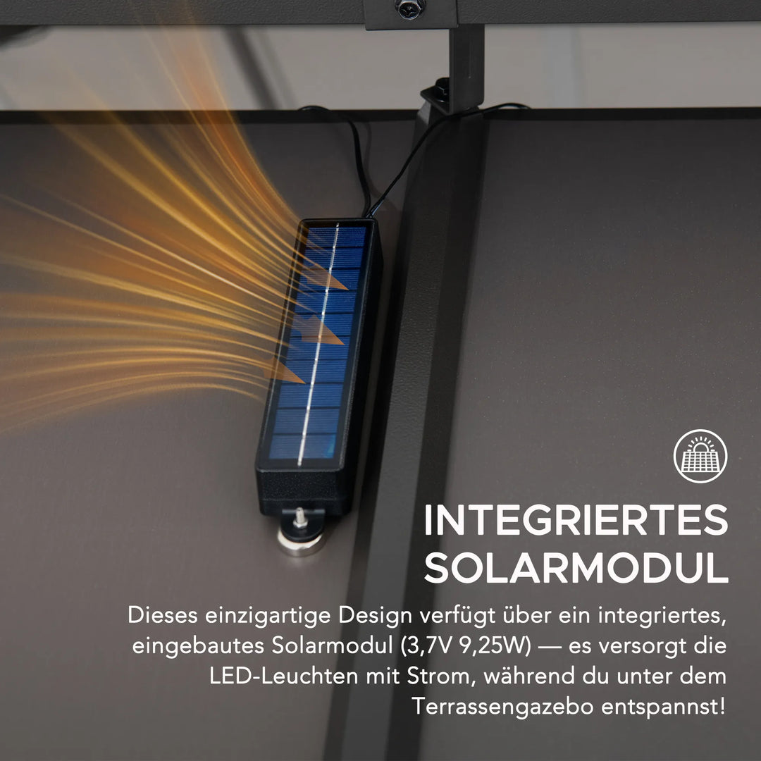 KAPS Solar LED Illuminated Wood Gazebo 330cm x 330cm - Anthracite