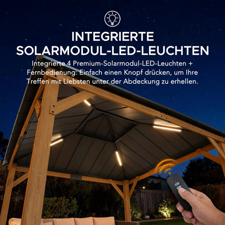 KAPS Solar LED Illuminated Wood Gazebo 330cm x 330cm - Anthracite