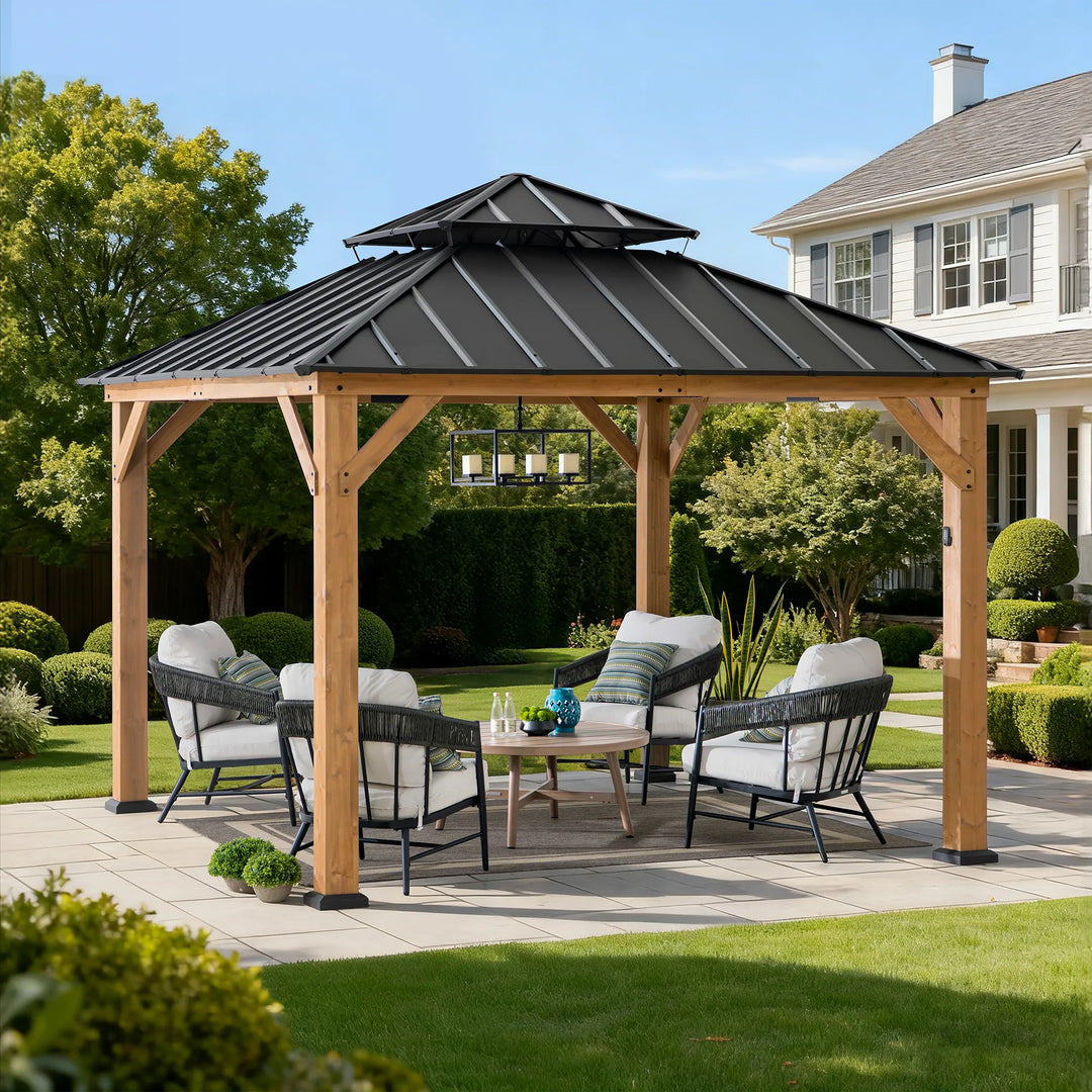 Cedar Wood Gazebo with Solar KAPS - 330cm x 330cm, Anthracite