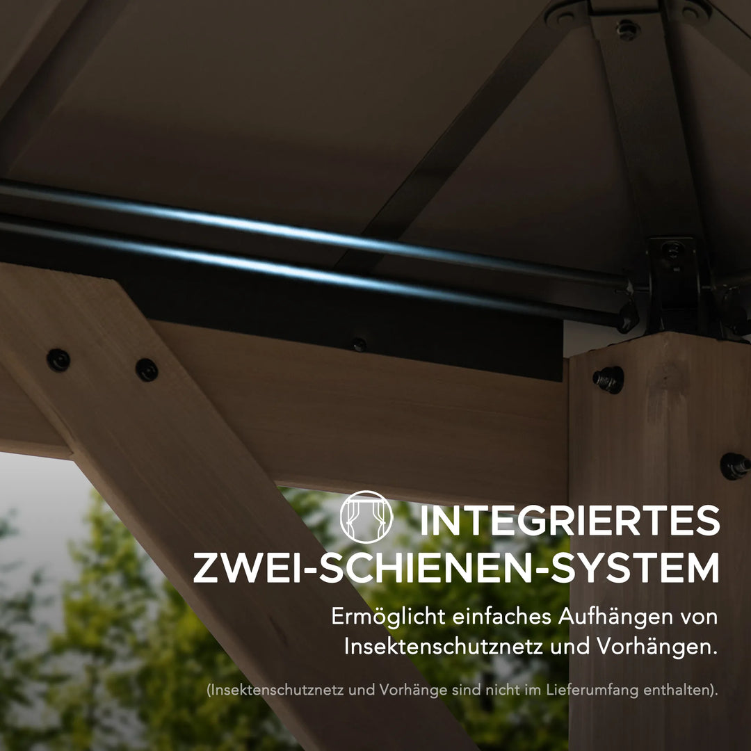 KAPS Solar LED Illuminated Wood Gazebo 330cm x 330cm - Dark Brown