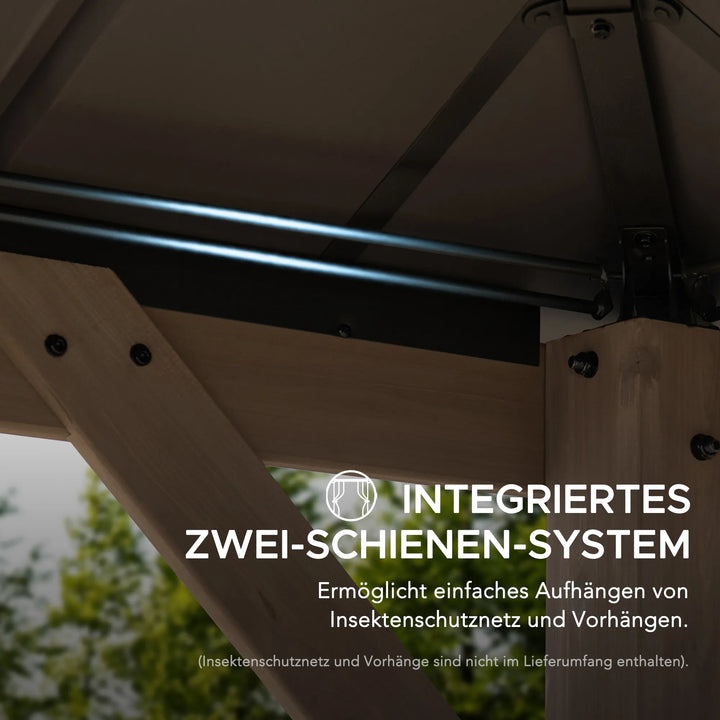 KAPS Solar LED Illuminated Wood Gazebo 330cm x 330cm - Dark Brown