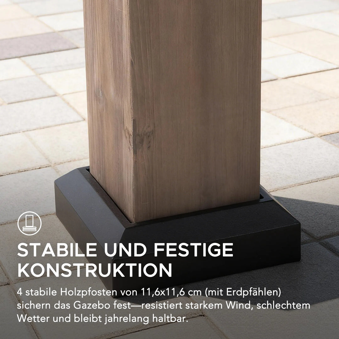 KAPS Solar LED Illuminated Wood Gazebo 330cm x 330cm - Dark Brown