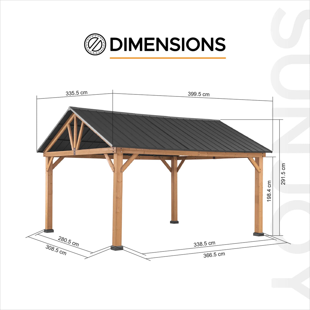 Cedar Wood Gazebo TÖDI - 336cm x 400cm