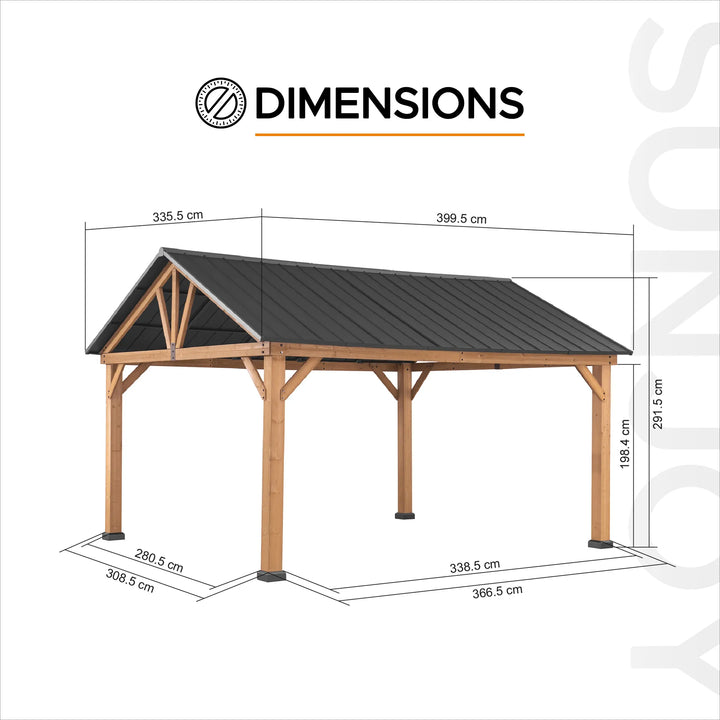 Cedar Wood Gazebo TÖDI - 336cm x 400cm