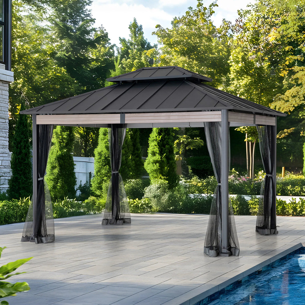 3.6m x 3m Heavy-Duty Hardtop Gazebo with Mosquito Netting 