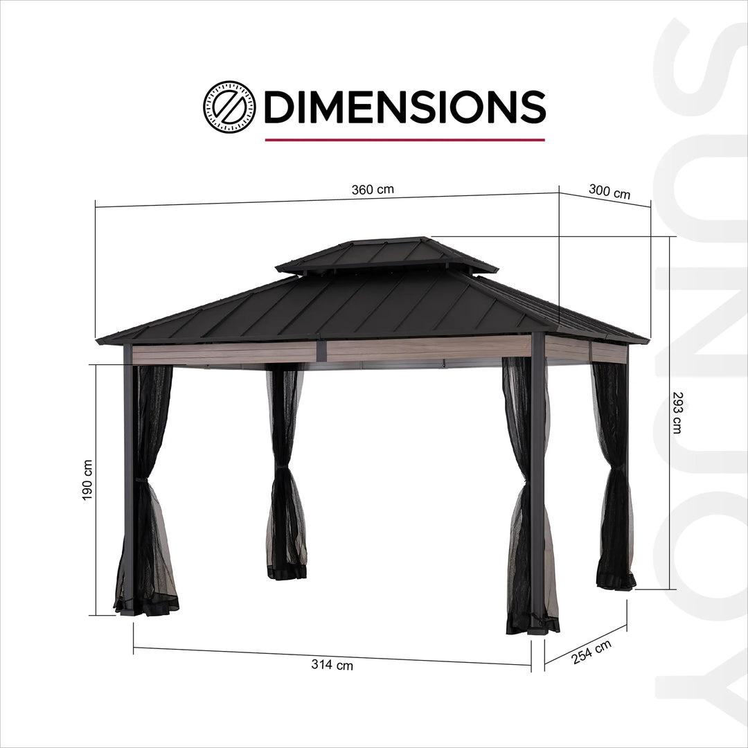 Heavy-Duty Hardtop Gazebo with Mosquito Netting - 3.6m x 3m