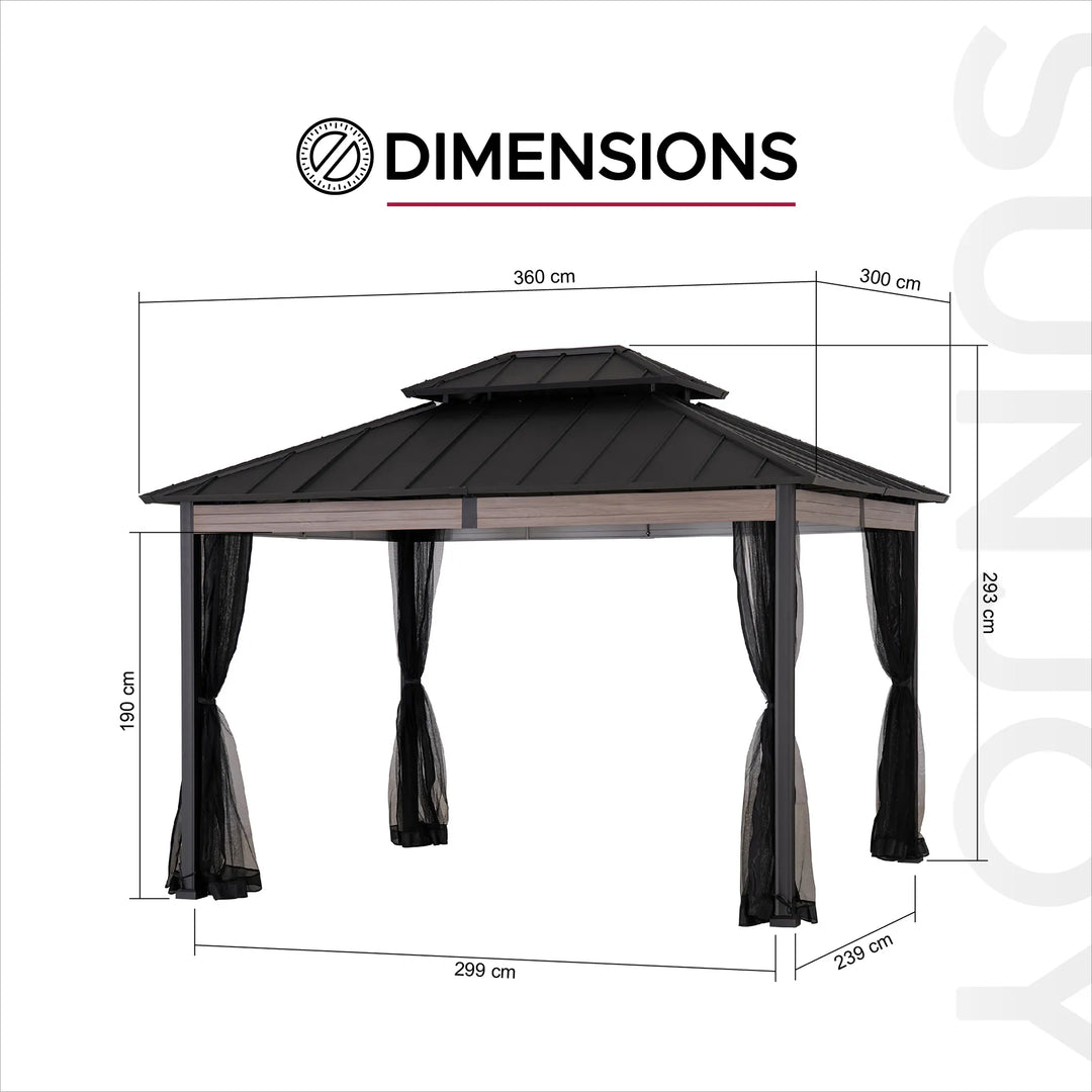 Heavy-Duty Hardtop Gazebo with Mosquito Netting - 3.6m x 3m