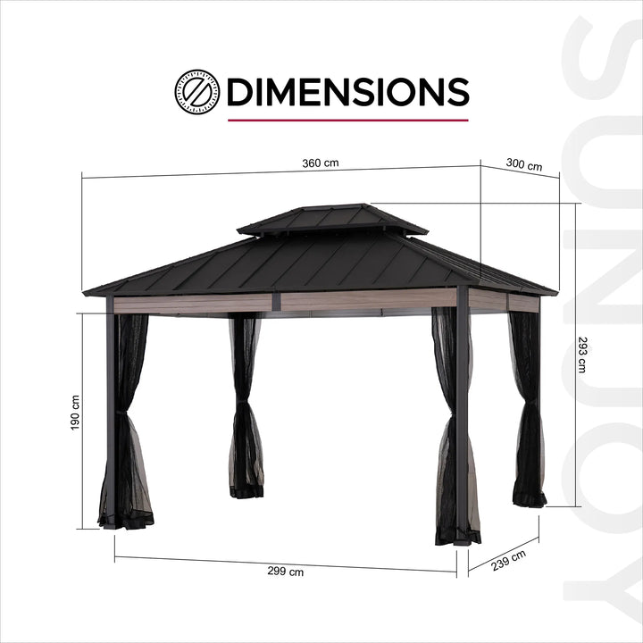 Heavy-Duty Hardtop Gazebo with Mosquito Netting - 3.6m x 3m