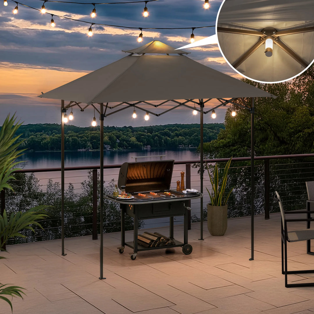CINTO Portable Steel Grill Gazebo with LED Light - 160cm x 256cm, Grey