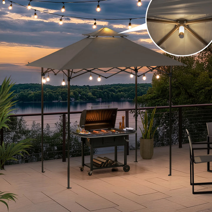 CINTO Portable Steel Grill Gazebo with LED Light - 160cm x 256cm, Grey