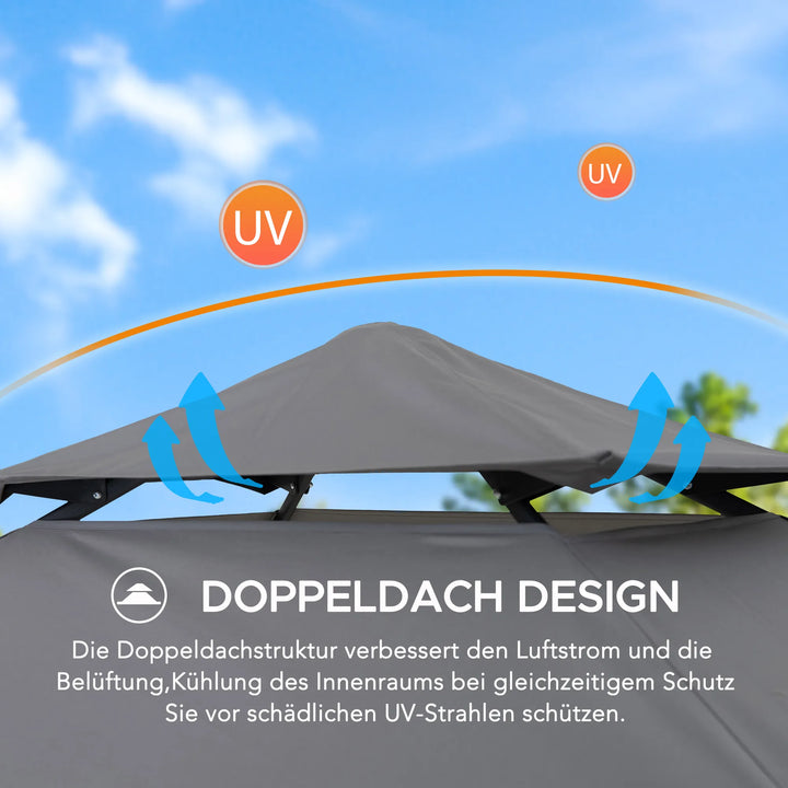 Portable Steel Grill Gazebo CINTO with LED Light - 160cm x 250cm, Grey