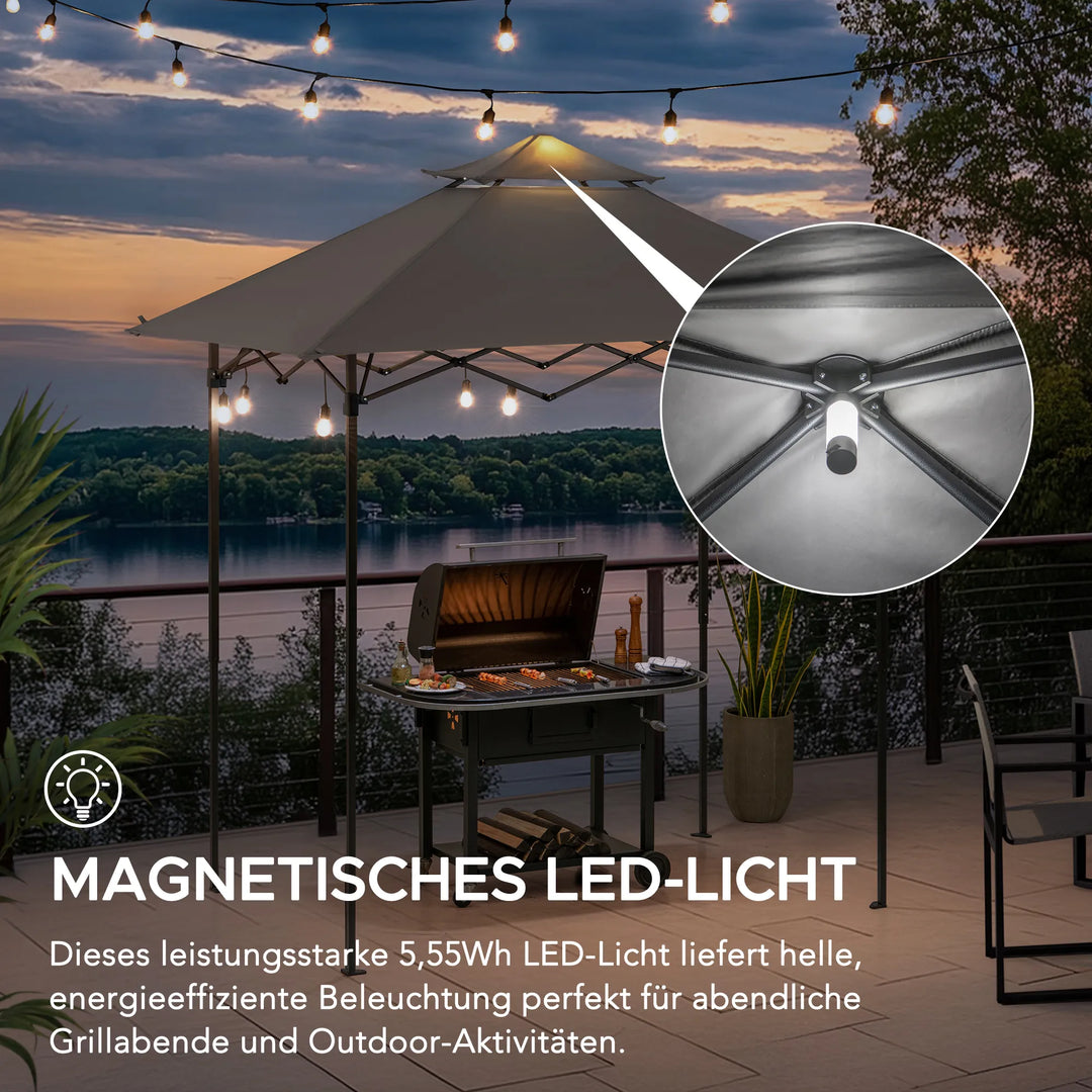Portable Steel Grill Gazebo CINTO with LED Light - 160cm x 250cm, Grey