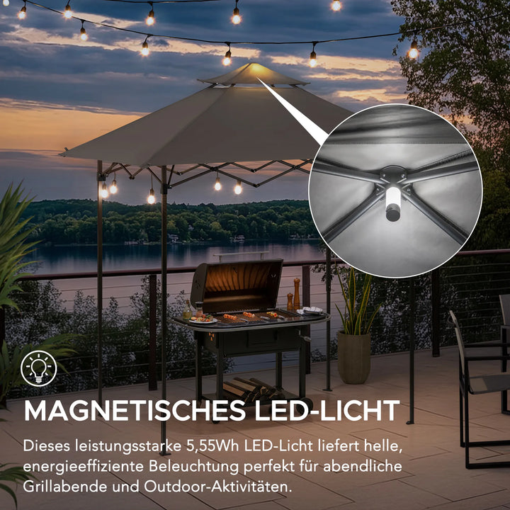 Portable Steel Grill Gazebo CINTO with LED Light - 160cm x 250cm, Grey