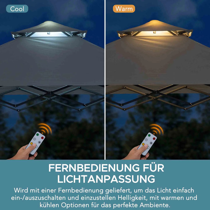 Portable Steel Grill Gazebo CINTO with LED Light - 160cm x 250cm, Grey