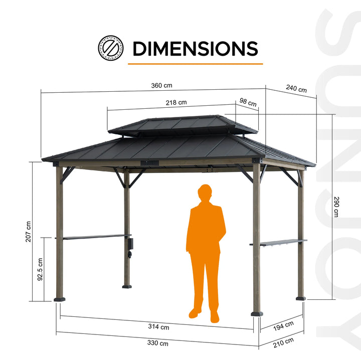 Integrated Outlets Wood Grill Gazebo 360cm x 240cm - Brown