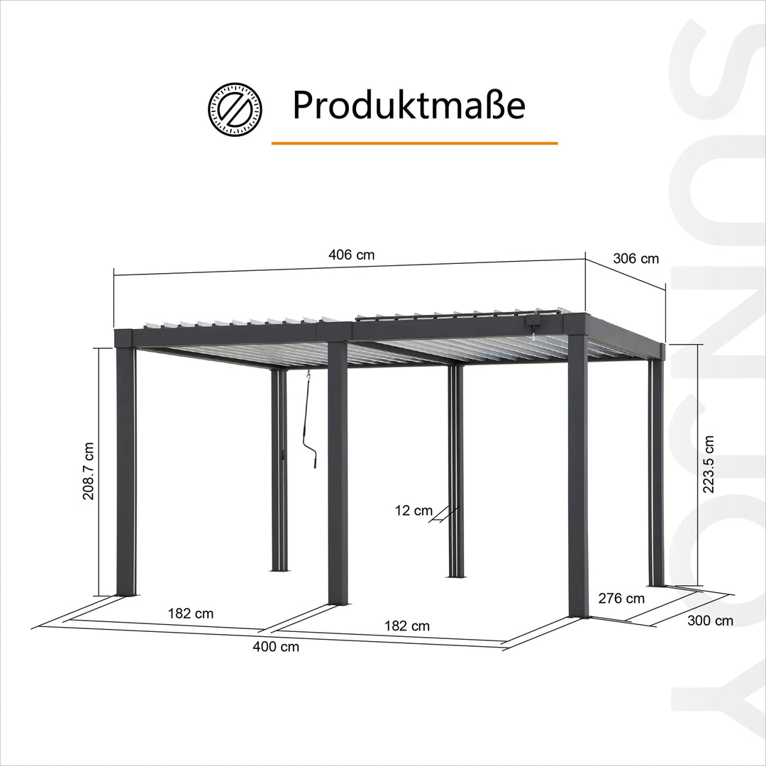 Pergola à lames Matterhorn avec éclairage LED solaire et système de drainage – 306 × 406 cm